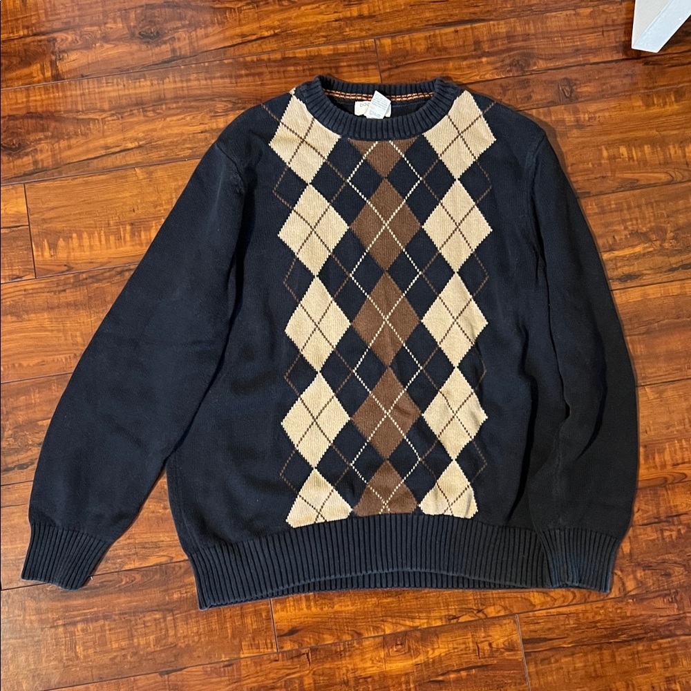 Dockers Navy and Brown Knit Sweater | Size Small